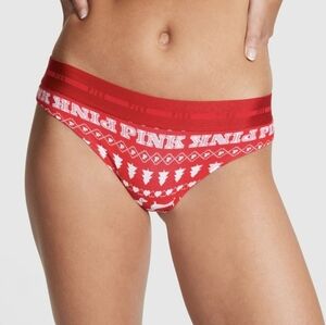 Victoria's Secret PINK Logo Holiday Print Thong Red Pepper (M) NWT!